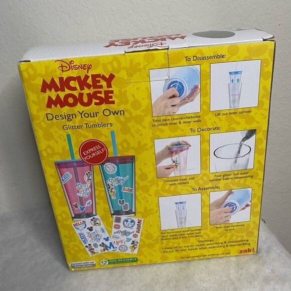 New Zak! Disney Mickey Mouse Design Your Own Glitter Tumbler Set of 2 ,16oz each - Picture 3 of 4